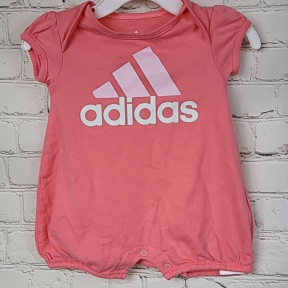 Adidas Infant 3M Pink Logo Short Sleeve Onesie Romper Sporty Baby Athlete Cotton